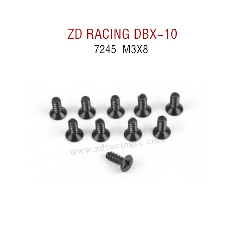 ZD RACING DBX-10 RC Car Original Parts 7245 M3X8 Flat Head Self tapping Screw Set