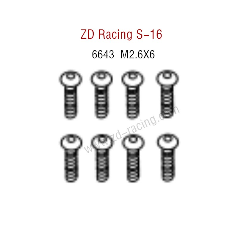 ZD Racing S16 Original parts 6643 M2.5×6 Button Head Screw