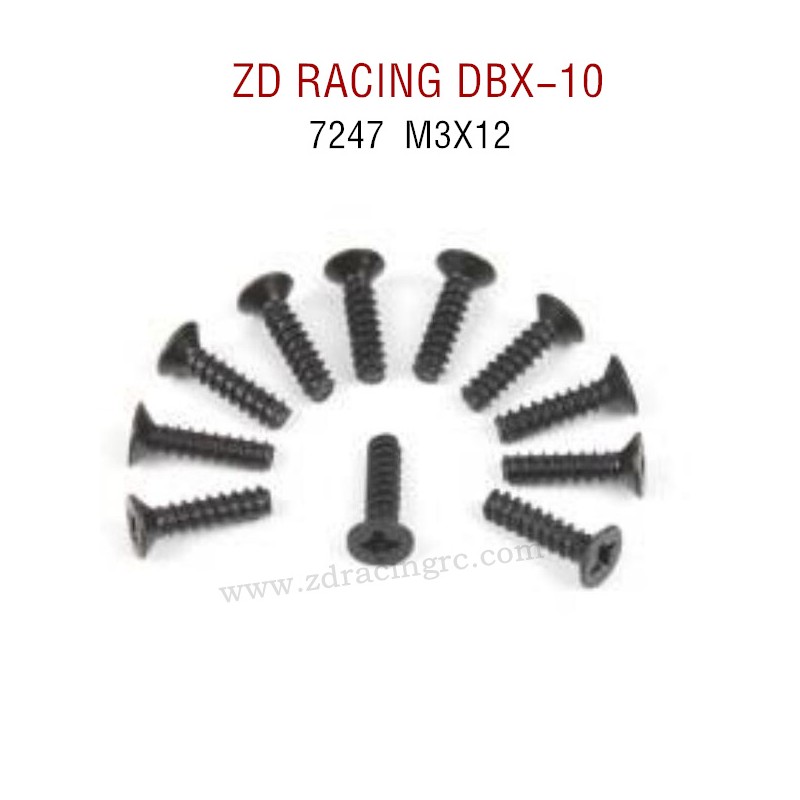 ZD RACING DBX-10 RC Car Original Parts 7247 M3X12 Flat Head Self tapping Screw Set