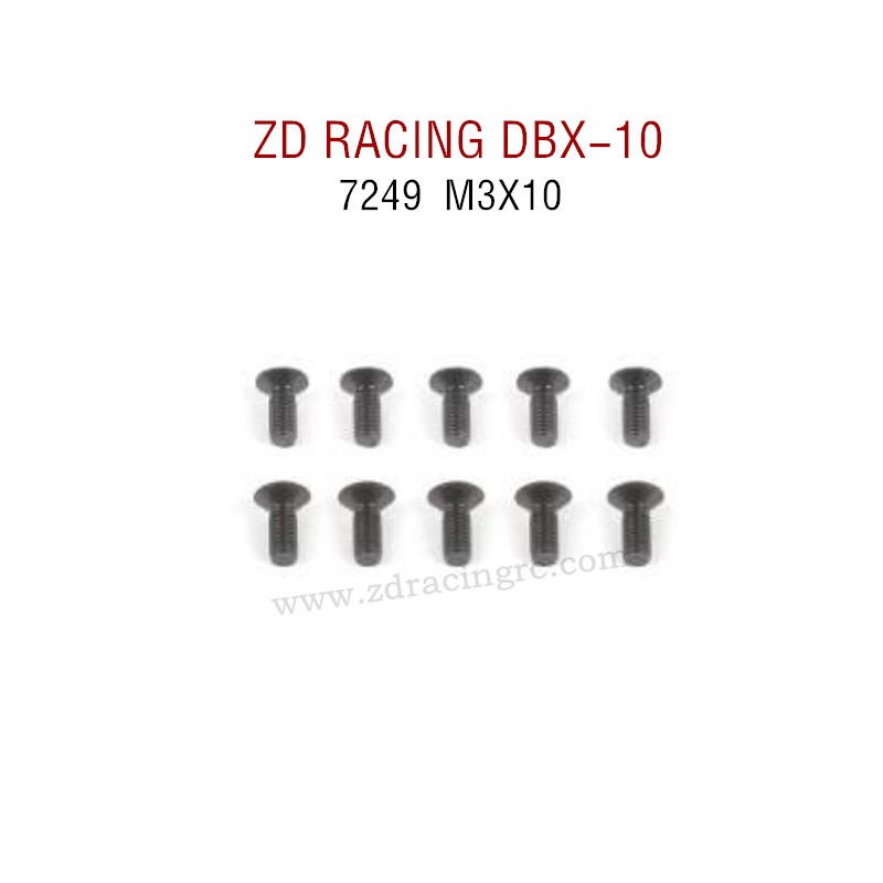 ZD RACING DBX-10 RC Car Original Parts 7249 M3X10 Flat Head Screw Set