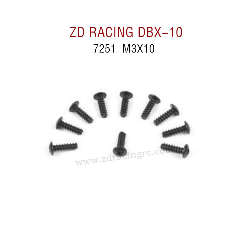 ZD RACING DBX-10 RC Car Original Parts 7251 M3X10 Pan Self tapping Screw Set