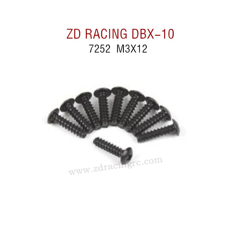 ZD RACING DBX-10 RC Car Original Parts 7252 M3X12 Pan Self tapping Screw Set