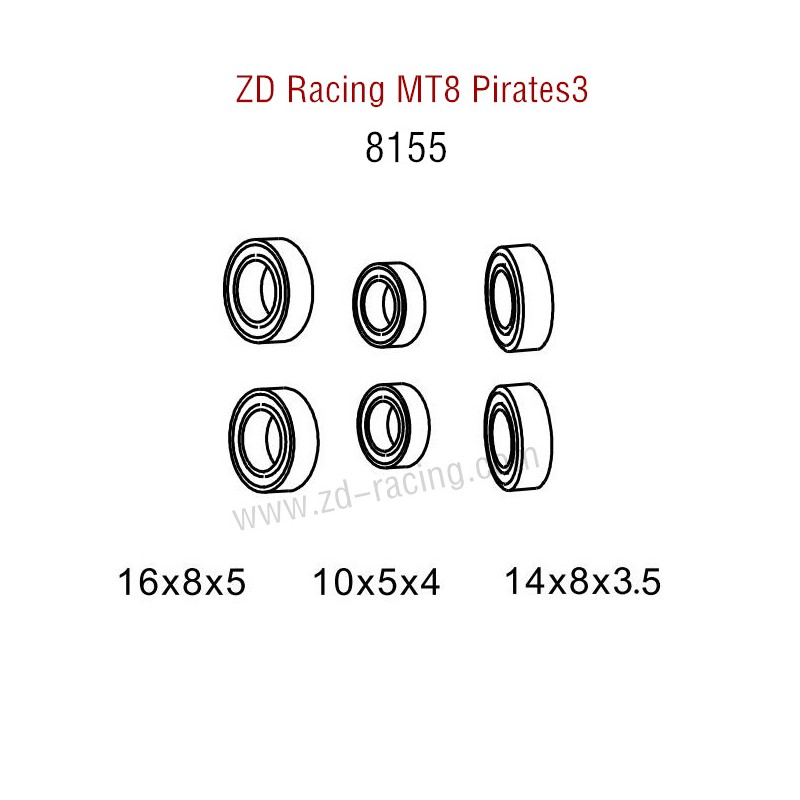 Original Of ZD Racing MT8 Pirates3 RC Car Parts Bearing 8155