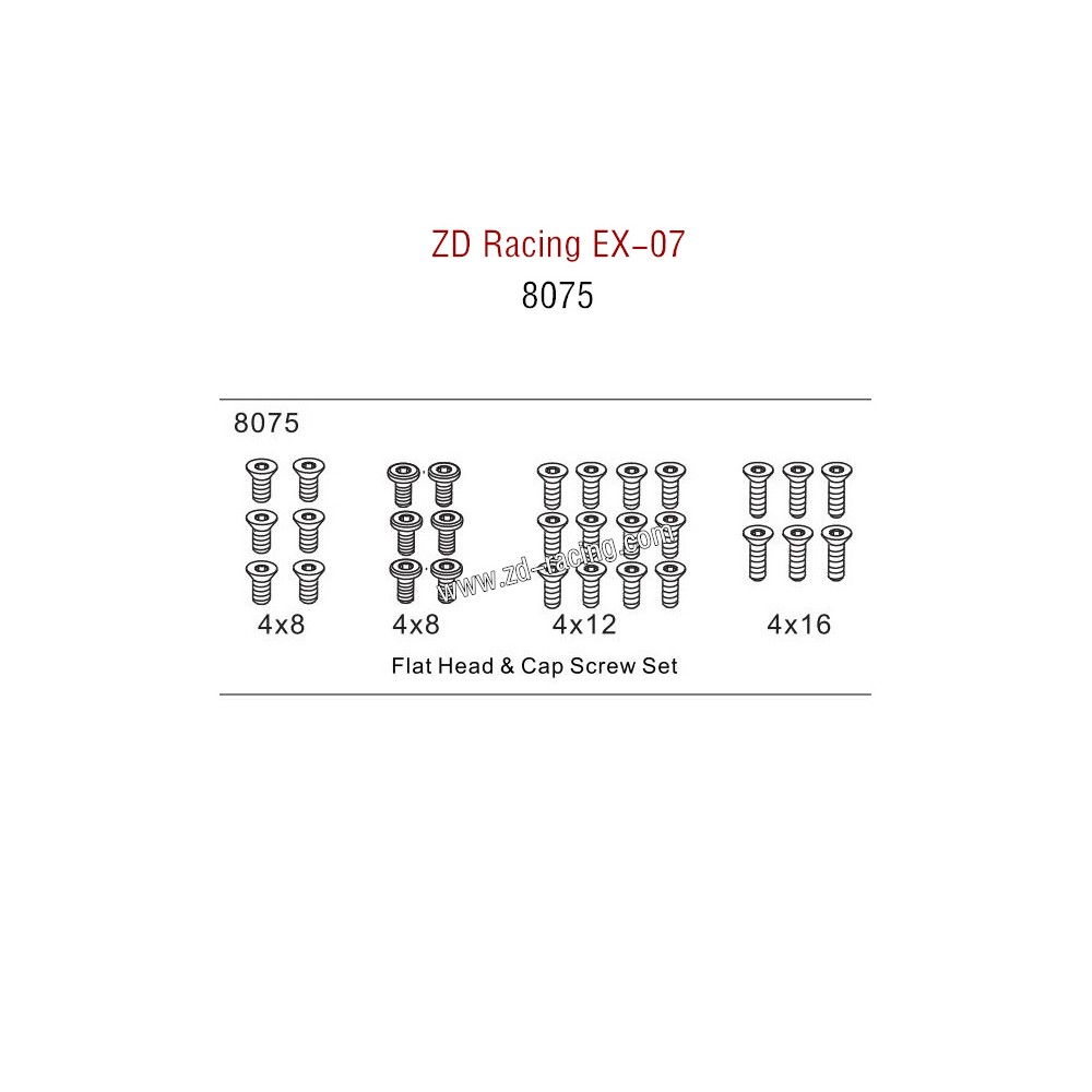 ZD Racing EX07 Parts Flat Head and Cap Screw Set 8075