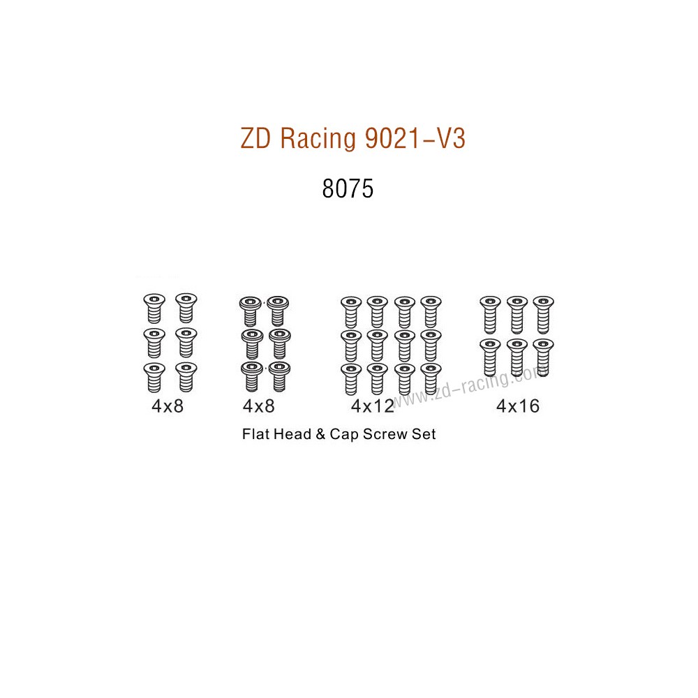 ZD Racing 9021-V3 Parts Flat Head Cap Screw set 8075