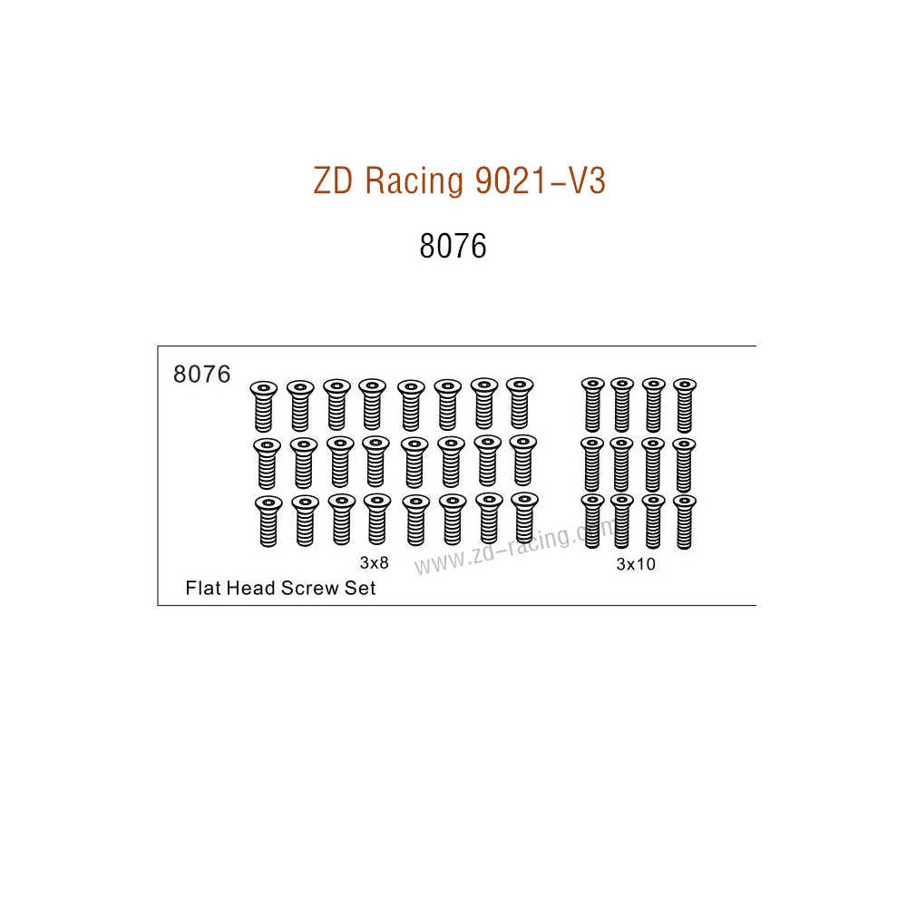 ZD Racing 9021-V3 Parts Flat Head Screw set 8076