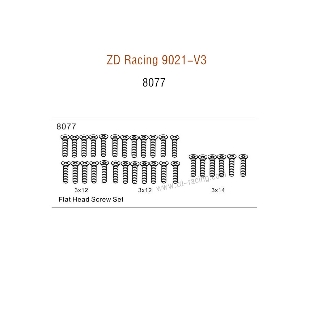 ZD Racing 9021-V3 Parts Flat Head Screw set 8077