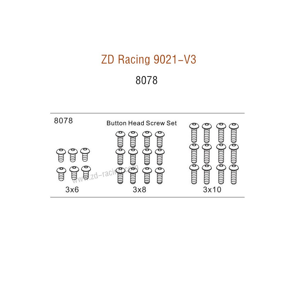 ZD Racing 9021-V3 Parts Button Head Screw Set 8078