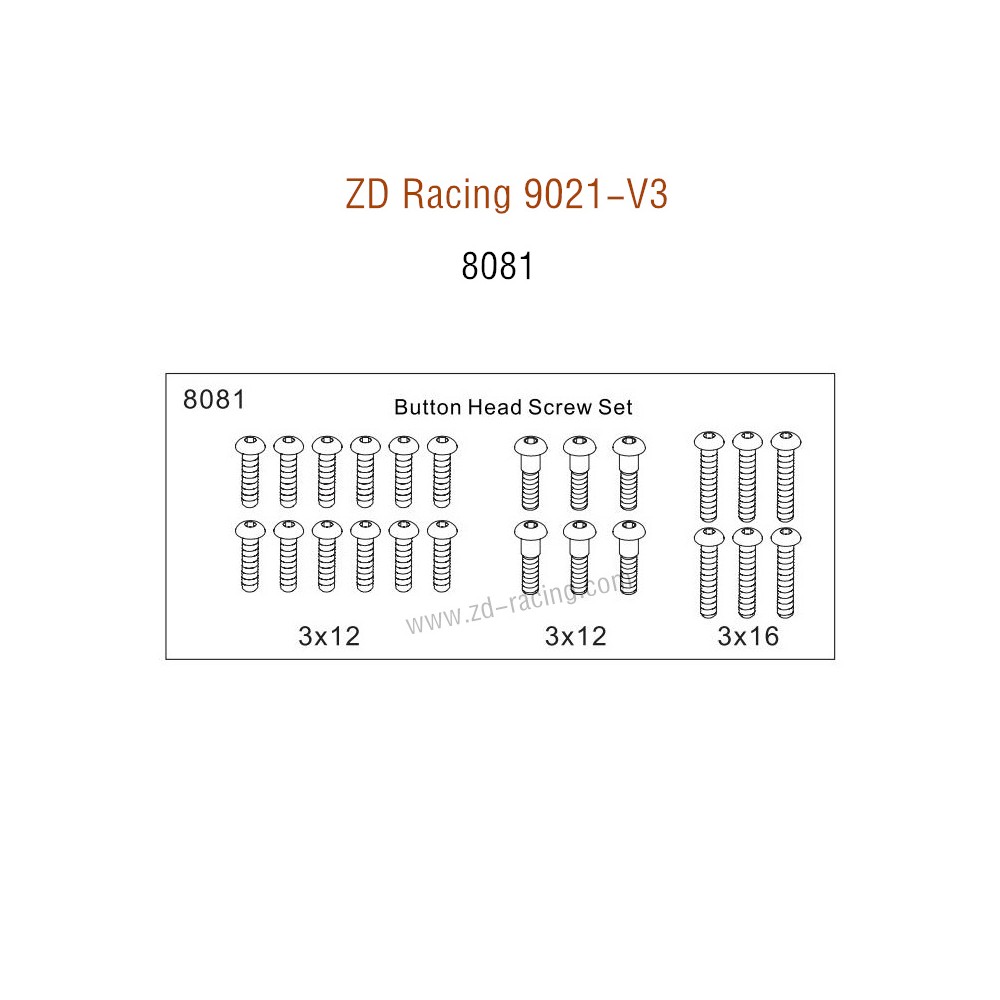 ZD Racing 9021-V3 Parts Button Head Screw Set 8081