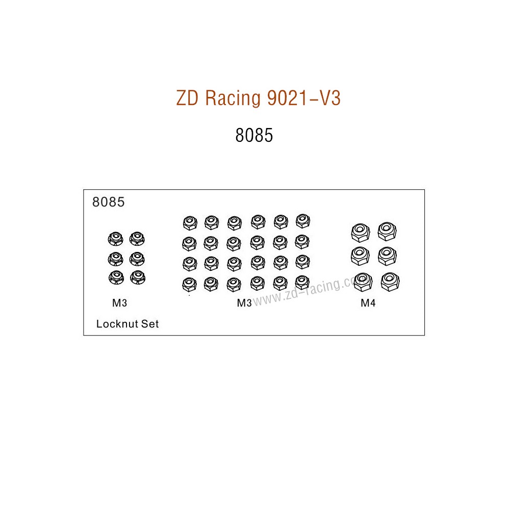 ZD Racing 9021-V3 Parts Locknut Set 8085