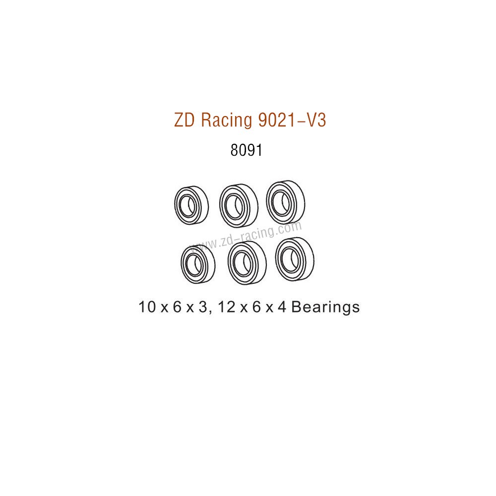 ZD Racing 9021-V3 Parts Bearings 10x6x3 12x6x4 8091