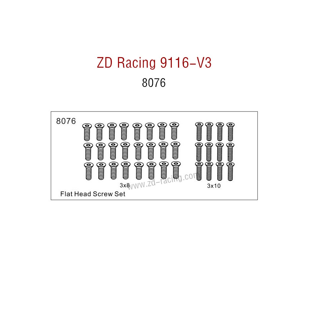 ZD Racing 9116-V3 Parts Monster Truck Parts Flat Head Screw set 8076