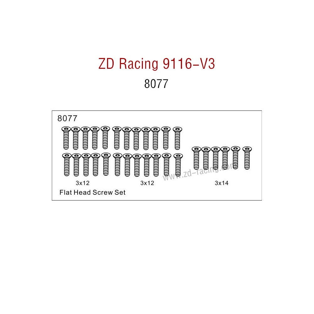 ZD Racing 9116-V3 Parts Monster Truck Parts Flat Head Screw Set 8077