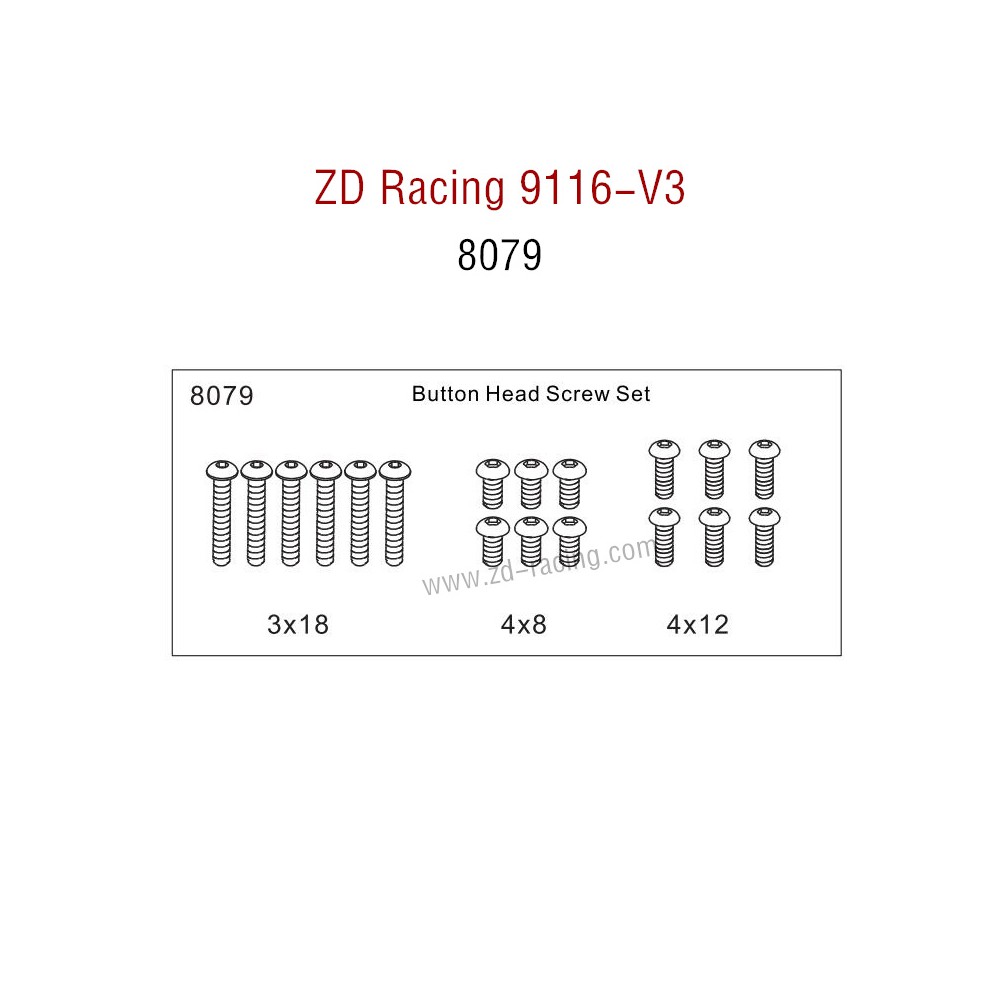 ZD Racing 9116-V3 Parts Monster Truck Parts Button Head Screw Set 8079