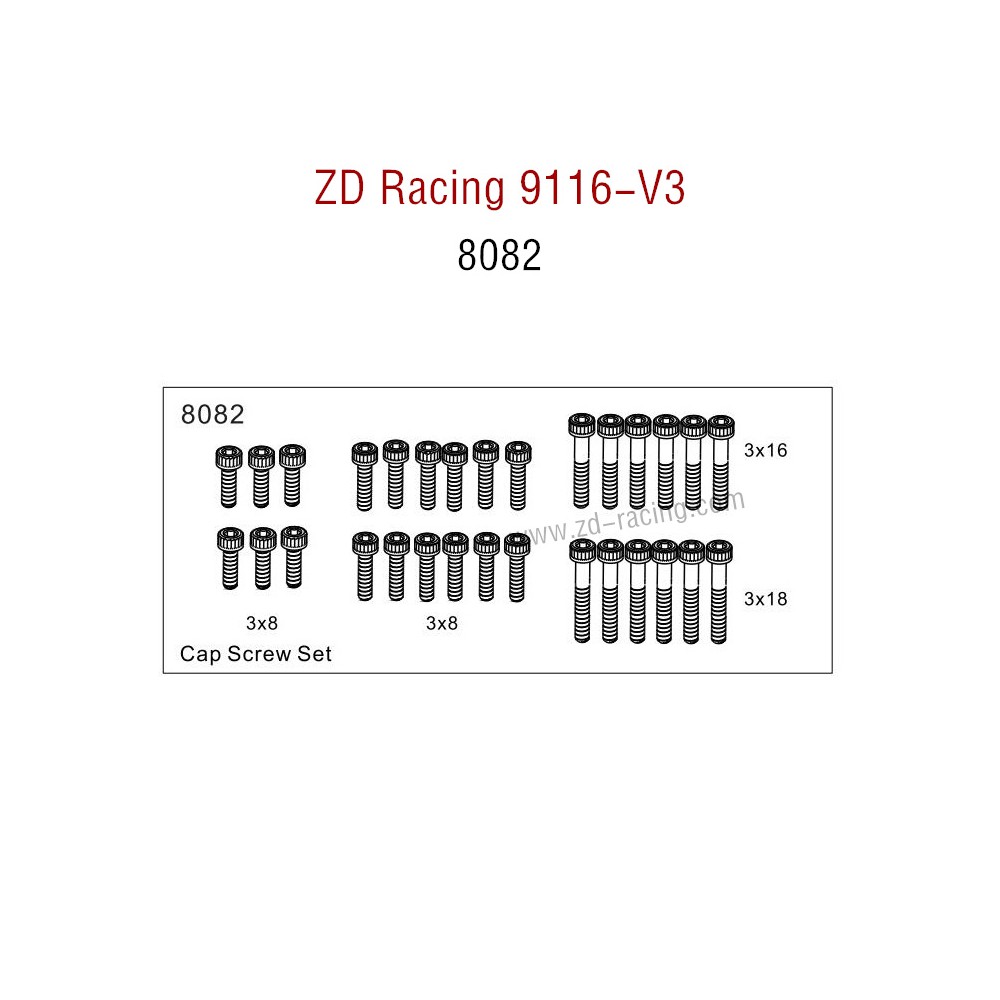 ZD Racing 9116-V3 Parts Monster Truck Parts Cap Screw set 8082