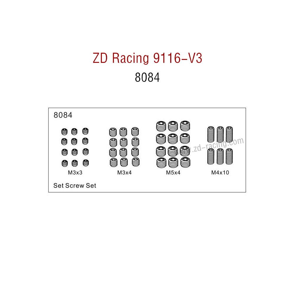 ZD Racing 9116-V3 Parts Monster Truck Parts Set Screw 8084