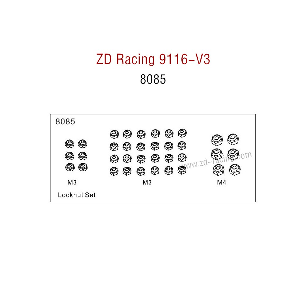 ZD Racing 9116-V3 Parts Monster Truck Parts Locknut Set 8085