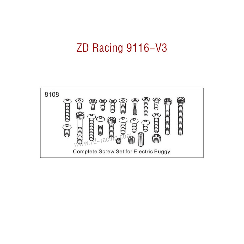 ZD Racing 9116-V3 Parts Monster Truck Parts Complete Screw Set 8108