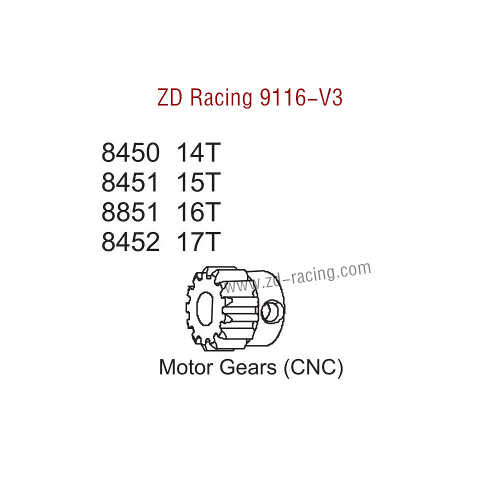 ZD Racing 9116-V3 Upgrade Parts Motor Gear CNC 8450 8451 8851 8452