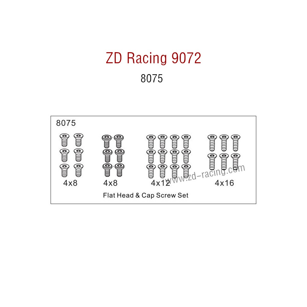 ZD Racing 9072 BX-8 Parts Flat Head and Cap Screw Set 8075