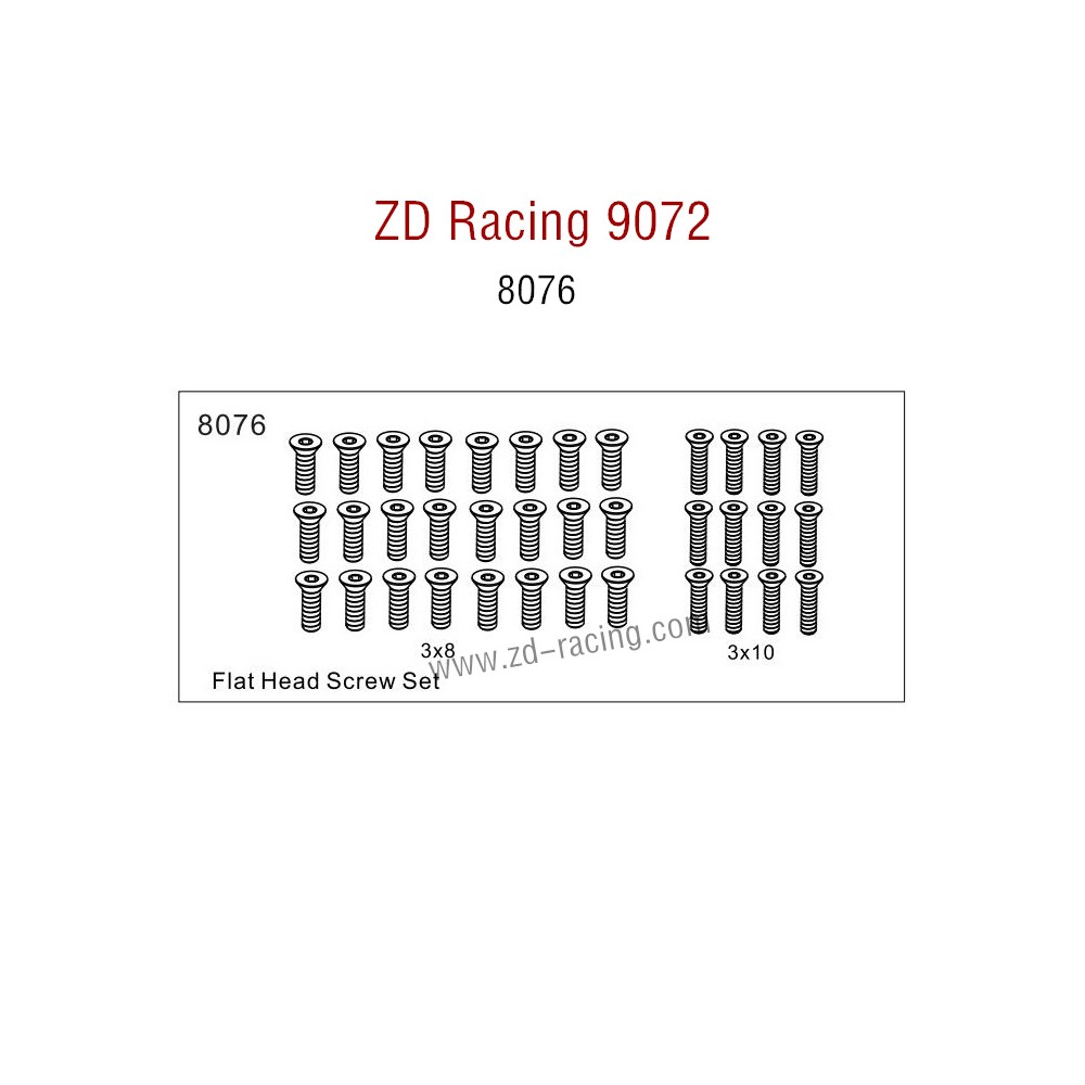 ZD Racing 9072 BX-8 Parts Flat Head Screw set 8076