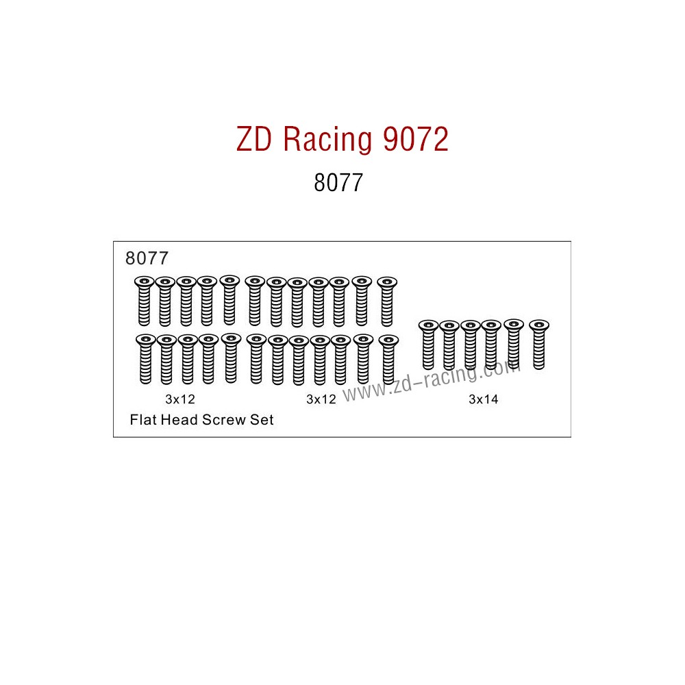 ZD Racing 9072 BX-8 Parts Flat Head Screw Set 8077