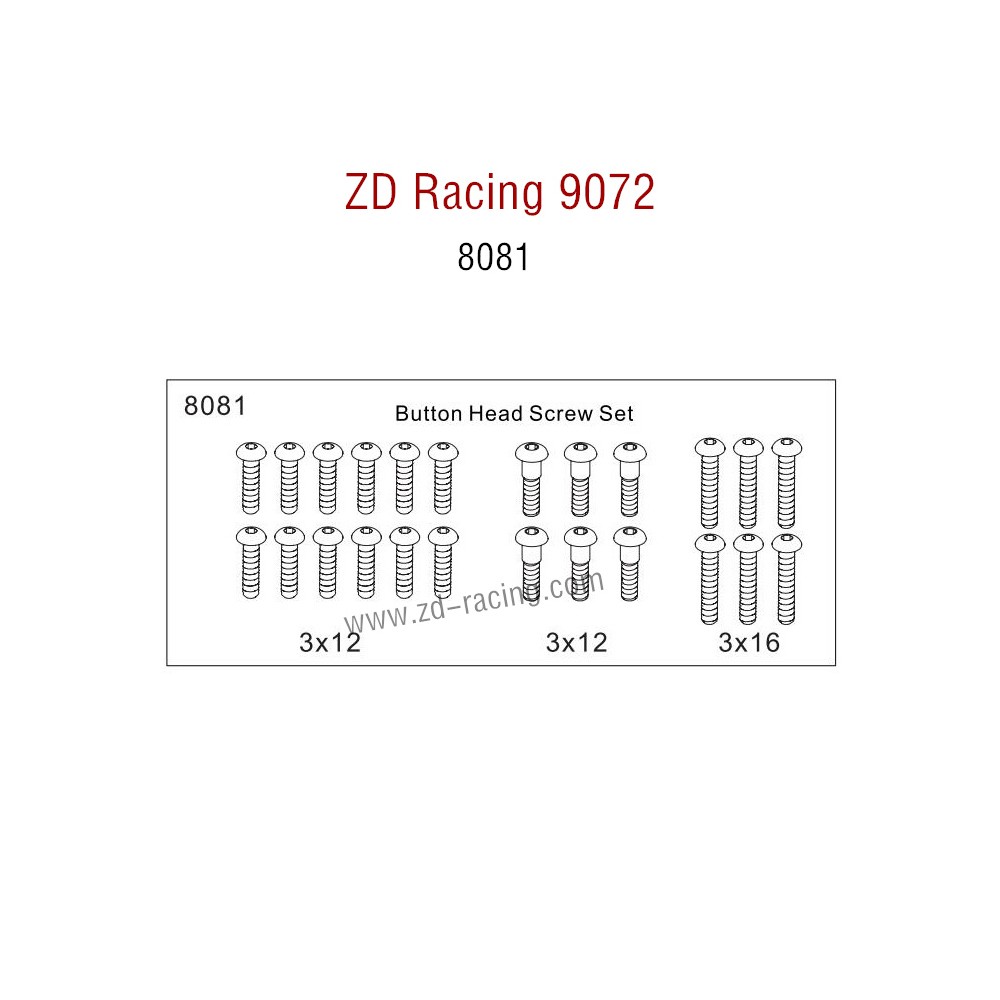 ZD Racing 9072 BX-8 Parts Button Head Screw Set 8081