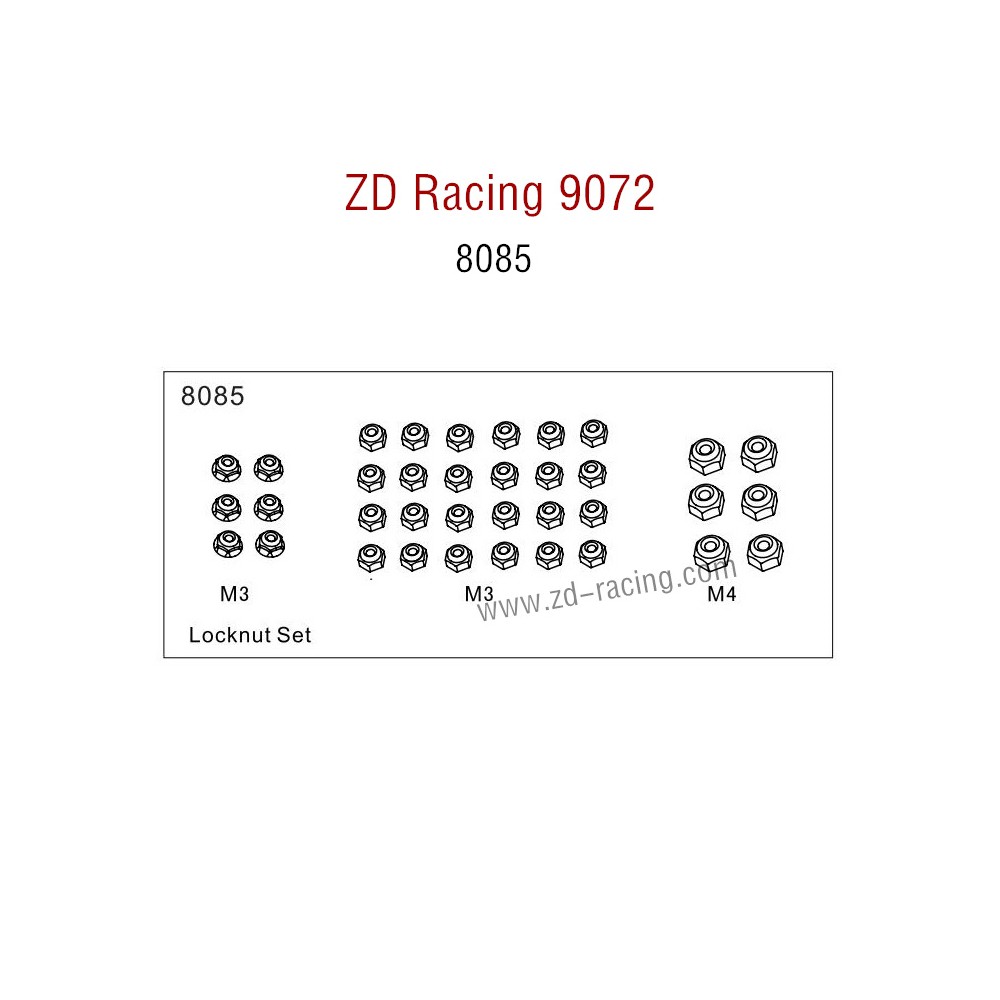 ZD Racing 9072 BX-8 Parts Locknut Set 8085