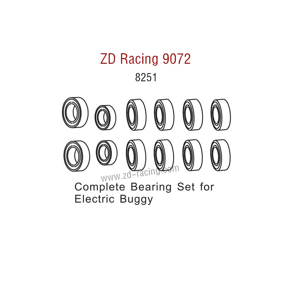 ZD Racing 9072 BX-8 Parts Complete Bearing Set For Electric Buggy 8251