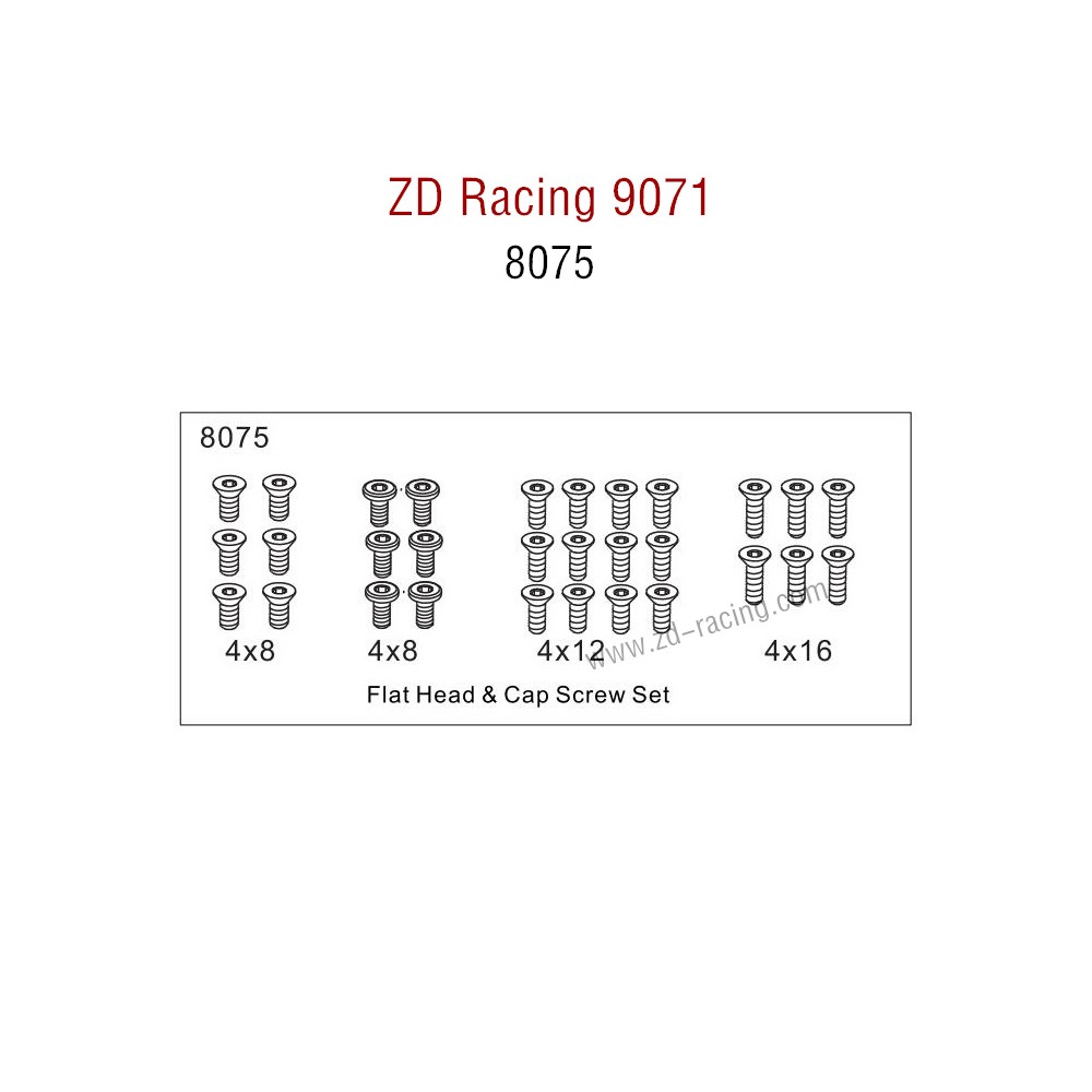 ZD Racing 9071 Parts Flat Head and Cap Screw Set 8075