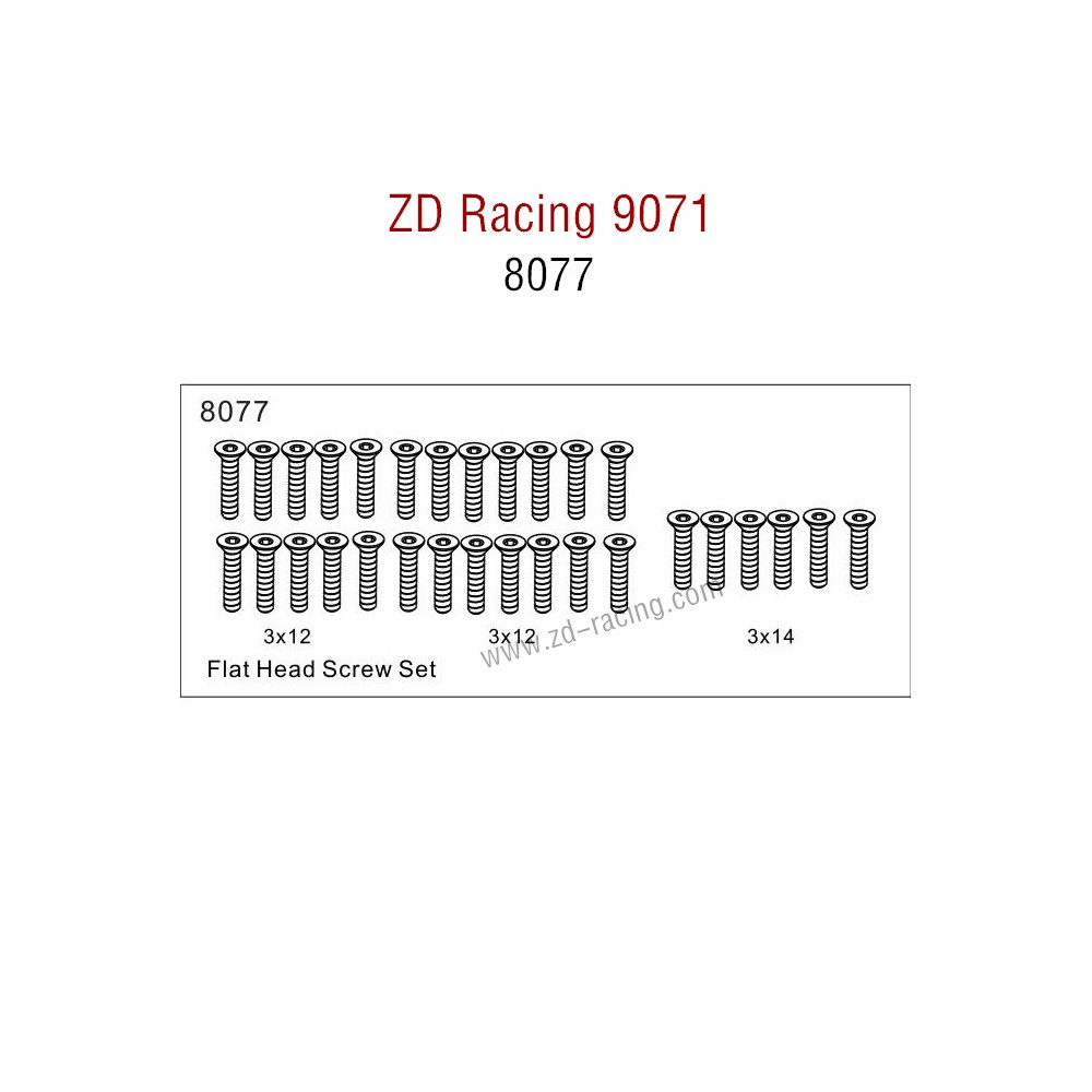 ZD Racing 9071 Parts Flat Head Screw Set 8077