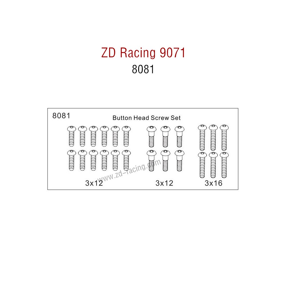 ZD Racing 9071 Parts Button Head Screw Set 8081