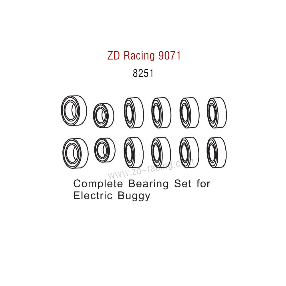 ZD Racing 9071 Parts Complete Bearing Set For Electric Buggy 8251