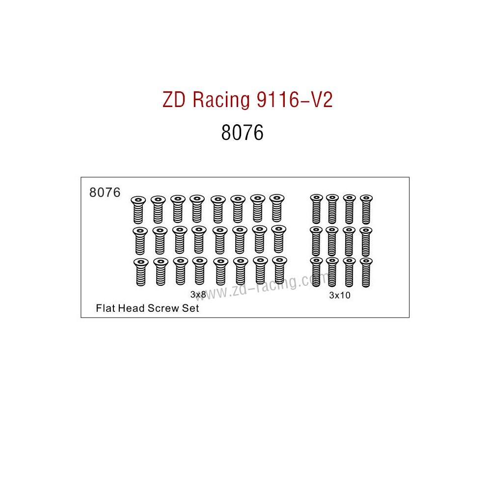 ZD Racing 9116-V2 Parts Flat Head Screw set 8076