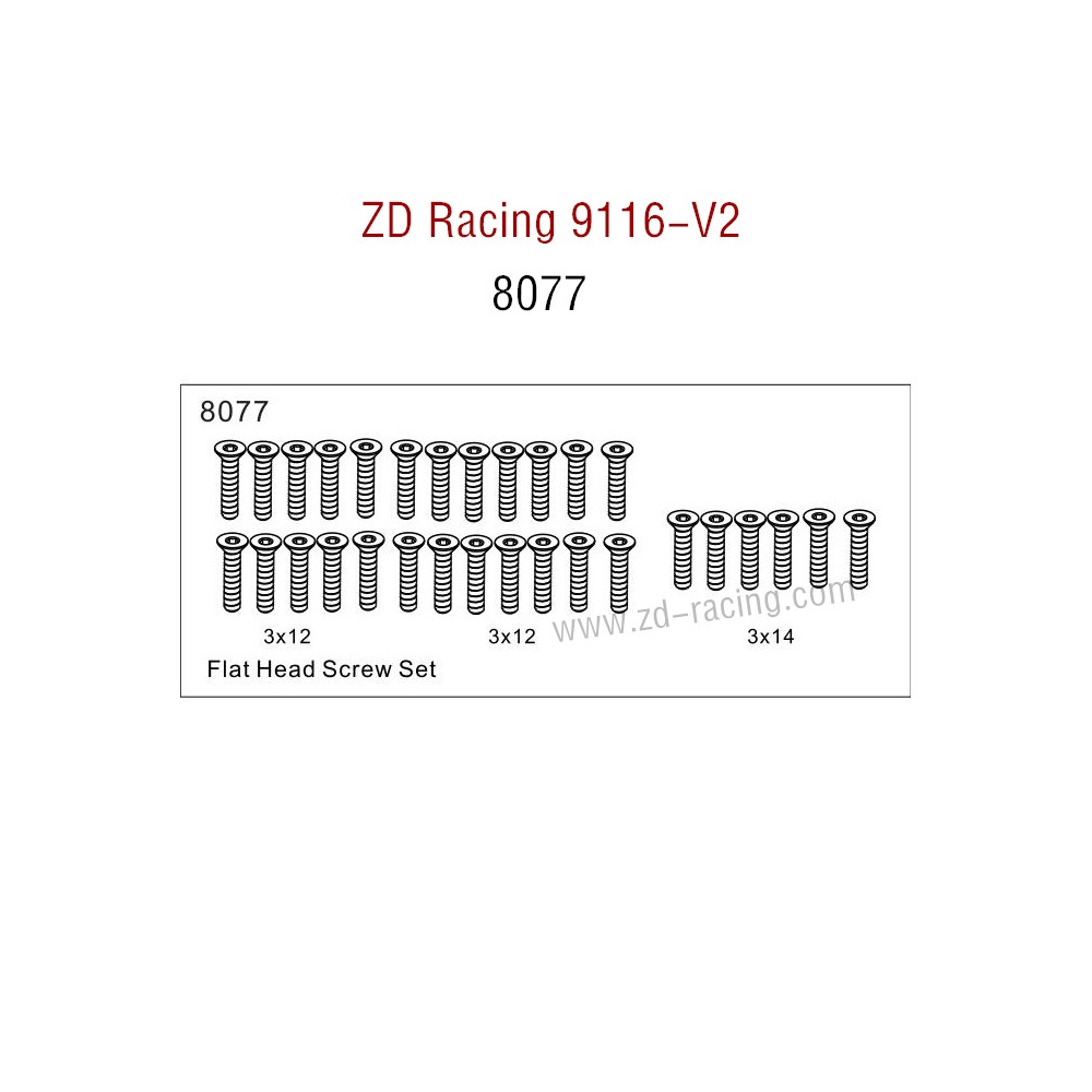 ZD Racing 9116-V2 Parts Flat Head Screw Set 8077