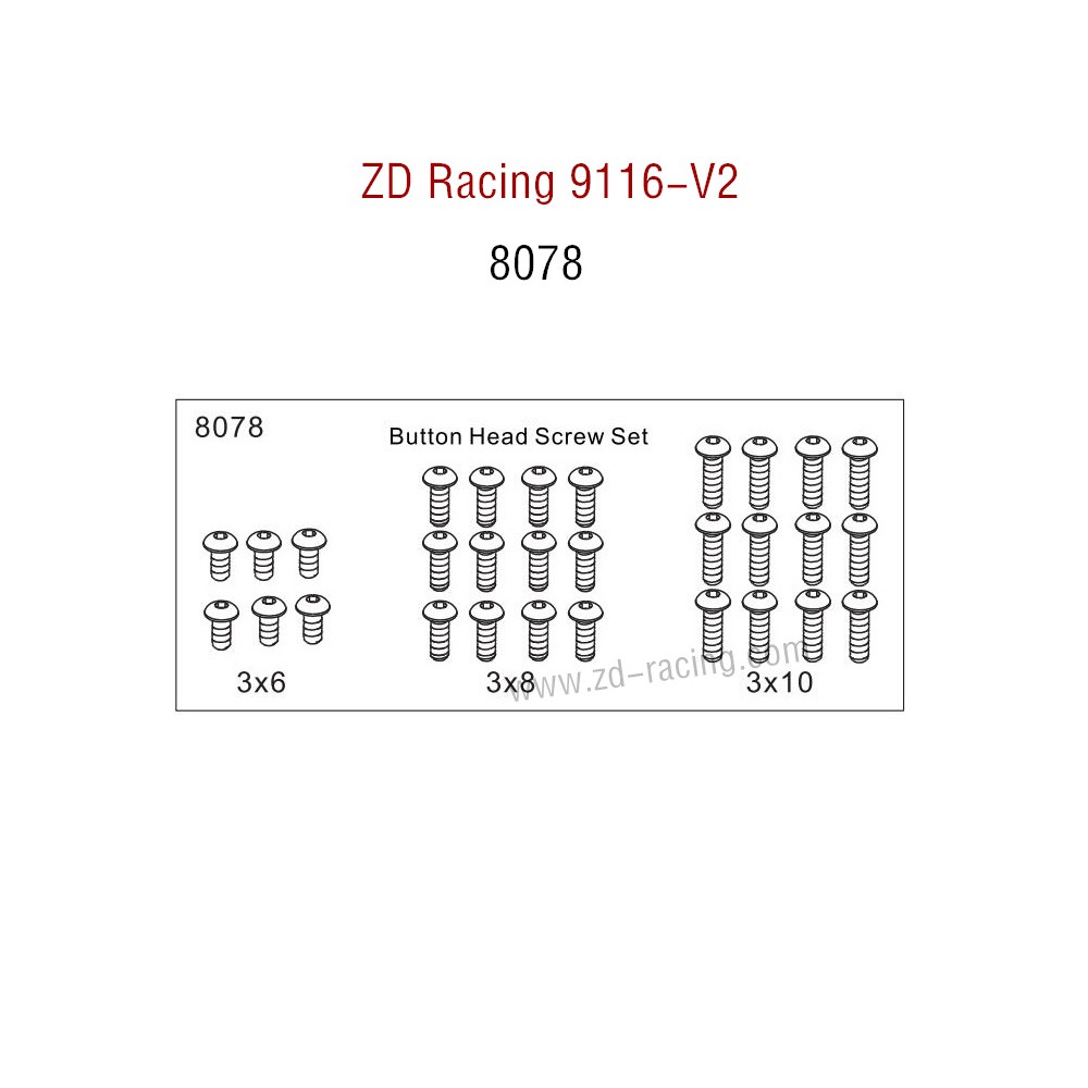 ZD Racing 9116-V2 Parts Button Head Screw Set 8078