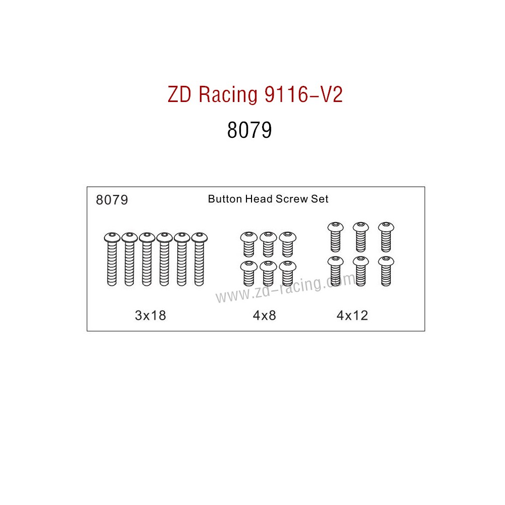 ZD Racing 9116-V2 Parts Button Head Screw Set 8079