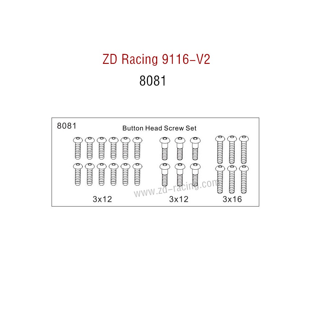 ZD Racing 9116-V2 Parts Button Head Screw Set 8081