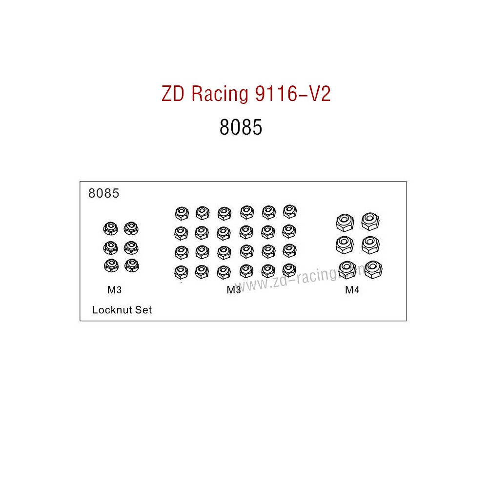 ZD Racing 9116-V2 Parts Locknut Set 8085