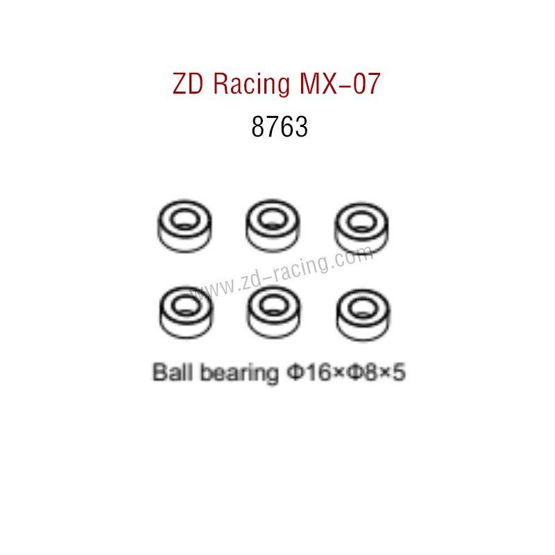 ZD Racing MX-07 RC Car Parts Ball bearing 16X8X5 8763