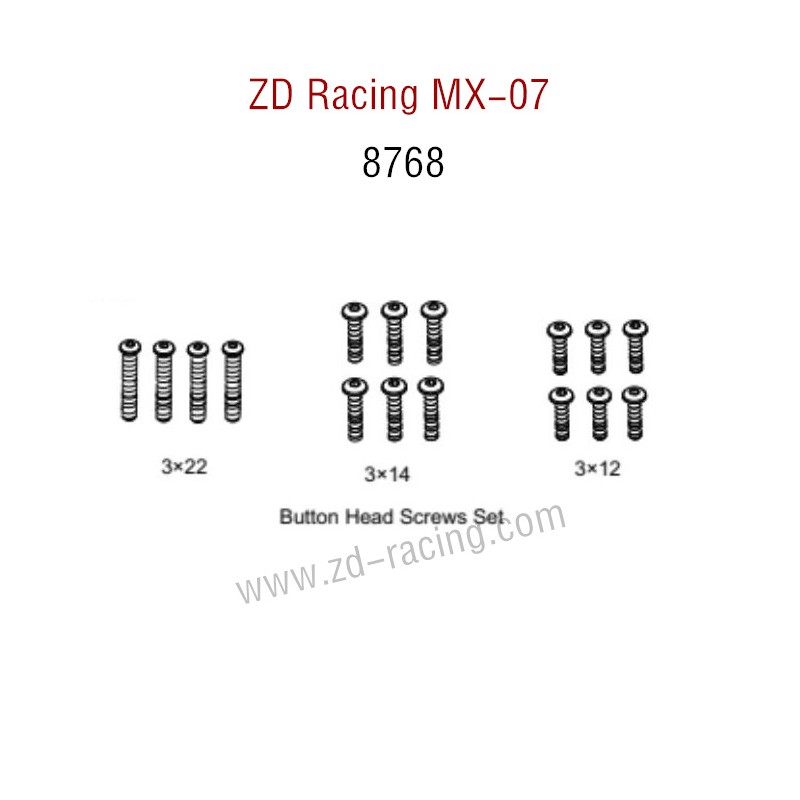 ZD Racing MX-07 RC Car Parts Button Head Screws Set 8768