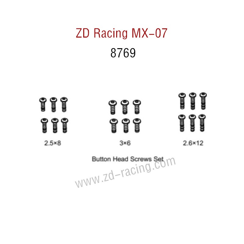 ZD Racing MX-07 RC Car Parts Button Head Screws Set 8769