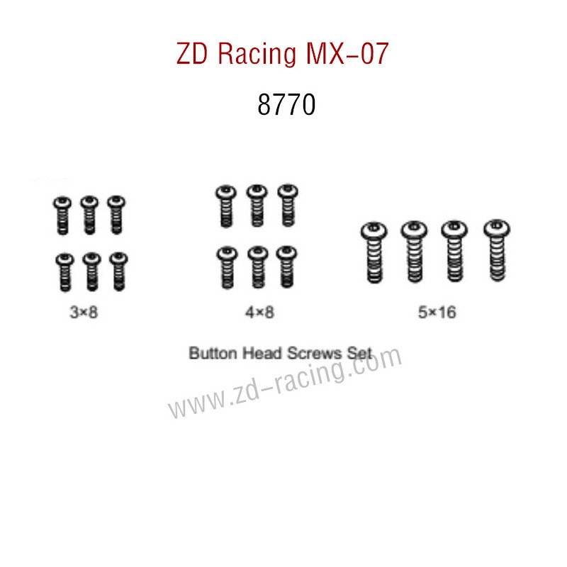 ZD Racing MX-07 RC Car Parts Button Head Screws Set 8770