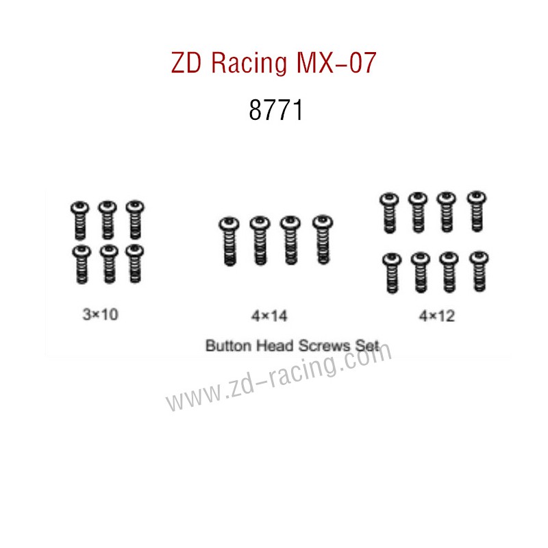 ZD Racing MX-07 RC Car Parts Button Head Screws Set 8771