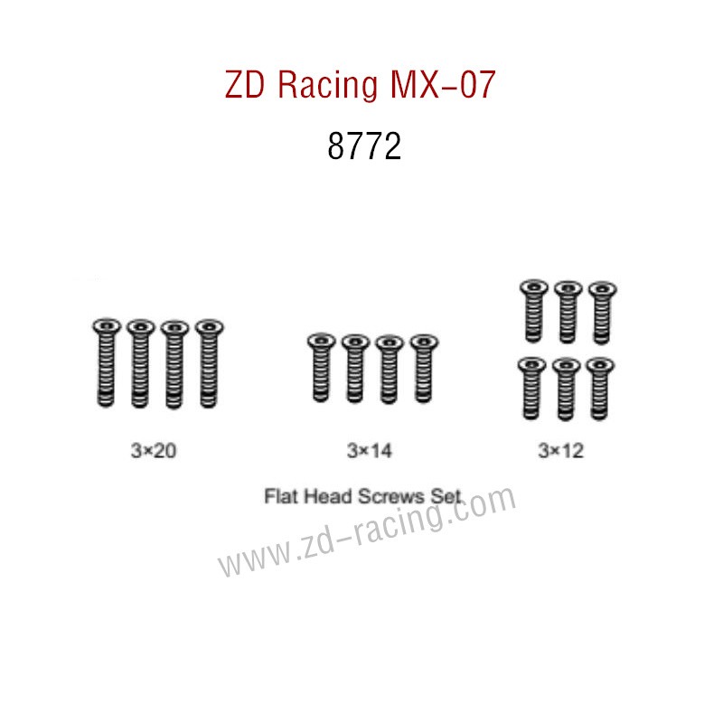 ZD Racing MX-07 RC Car Parts Flat Head Screws Set 8772