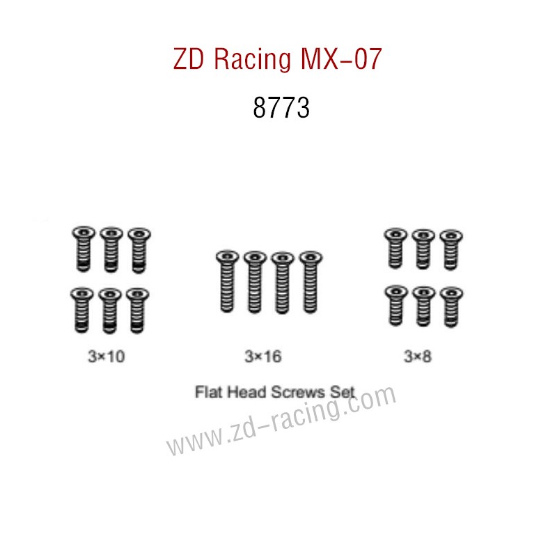 ZD Racing MX-07 RC Car Parts Flat Head Screws Set 8773