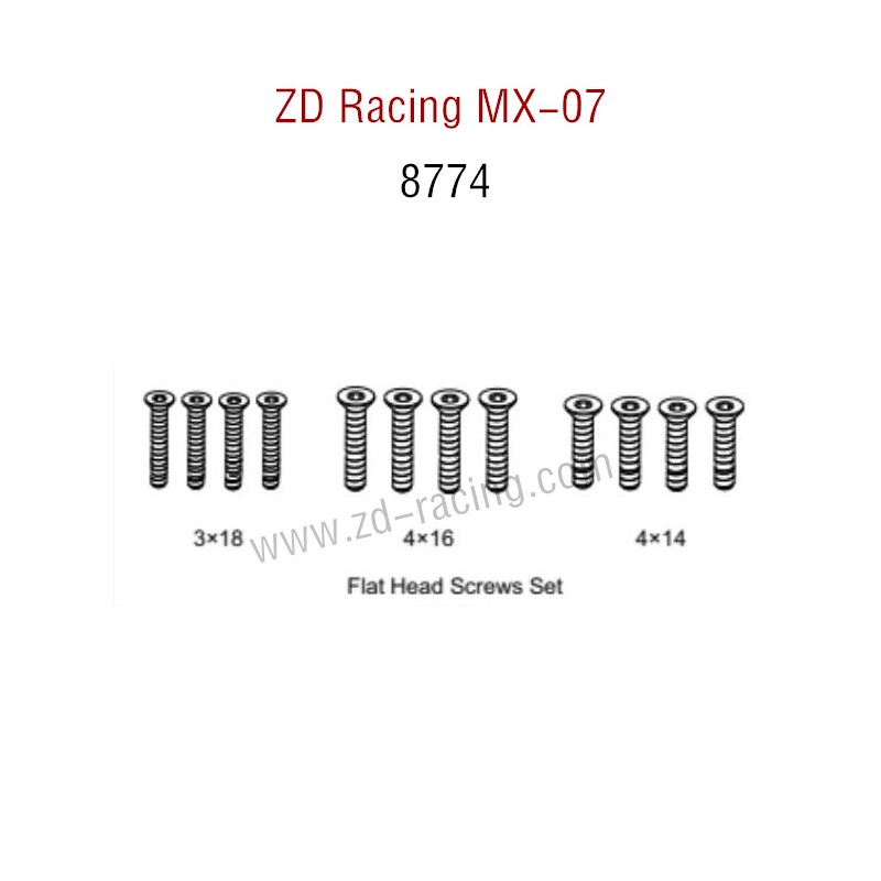 ZD Racing MX-07 RC Car Parts Flat Head Screws Set 8774