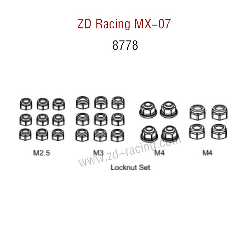 ZD Racing MX-07 RC Car Parts Lock Nut Set 8778