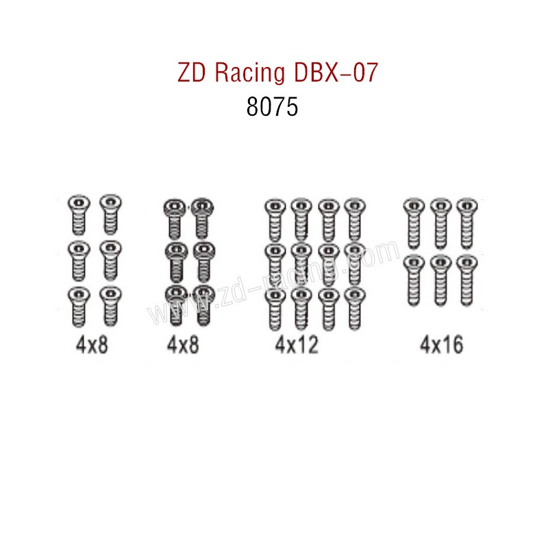 ZD Racing DBX 07 RC Car Parts M4 Flat Head Screws 8075