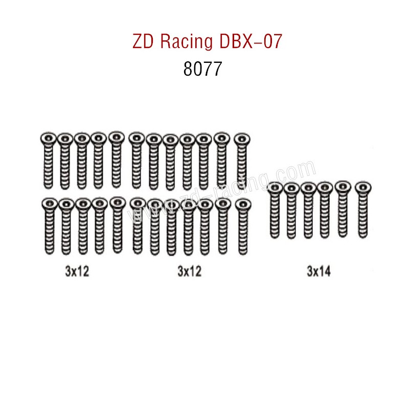 ZD Racing DBX 07 RC Car Parts Flat Head Screws 8077